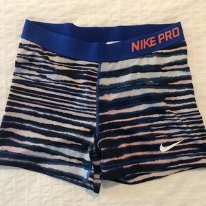 Nike Pro Blue and White Striped Shorts